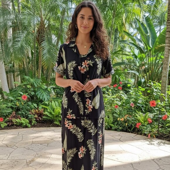 Tahiti Reef Club Dresses & Skirts - Tahiti Reef Club Vintage Hawaiian Tropical Jacket and Double Slit Dress Set